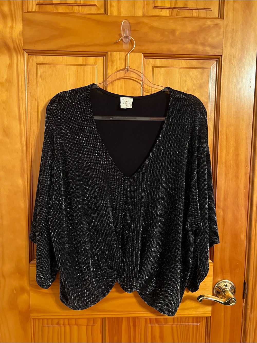Black Sparkle V-Neck Draped Women's Sweater
